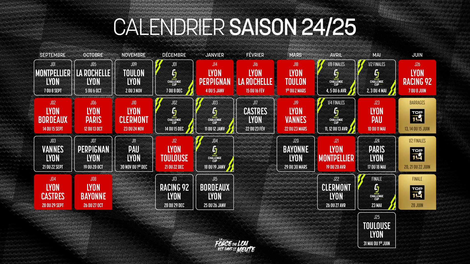 Le calendrier 2024/2025 LOU Rugby